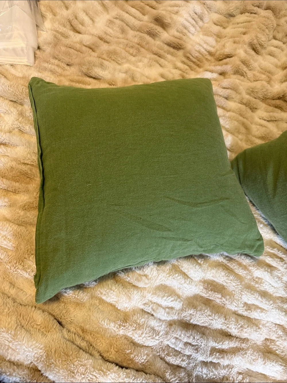 Down filled linen pair green Pillows- Soft Decorative Throw Pillow